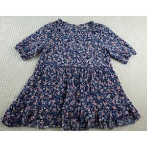 Knox Rose Blue Floral Midi Dress Tiered A-Line 3/4 Sleeve Bohemian Womens Size M